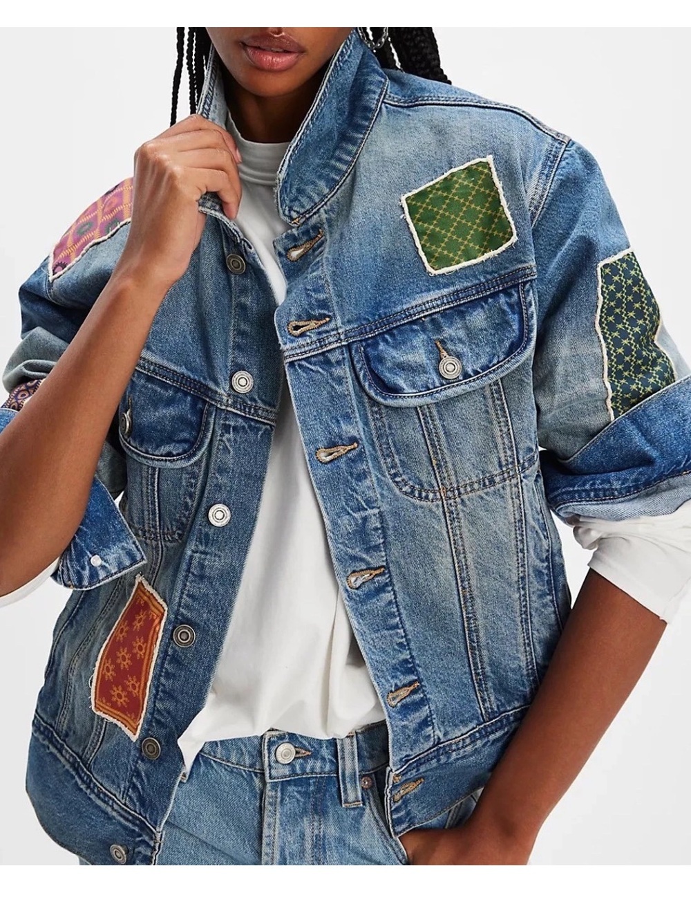 NWT FREE PEOPLE X FOUND Kantha Patchwork Denim Jacket SZ: L